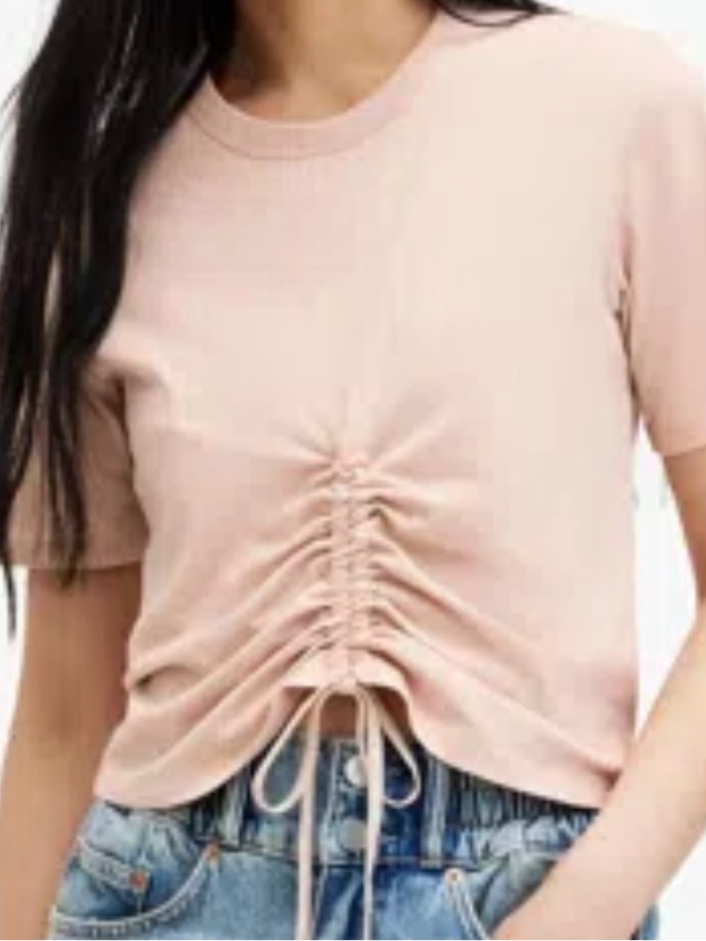 AllSaints Blush Ruched Tie-Front Short Sleeve Tee